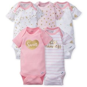 💕Gerber Onesies 5-Pack Castle Short Sleeve 3-6 M